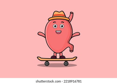 cute cartoon Stomach standing on skateboard with cartoon vector illustration style