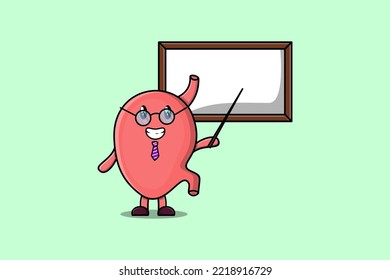 Cute cartoon Stomach teacher character teaching with whiteboard in flat cartoon style concept