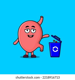 Cute cartoon Stomach throwing trash in the trash in flat modern style design illustration