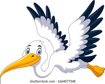 Cute Cartoon Stork Is Flying