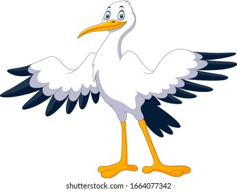 Cute Cartoon Stork Posing Waving