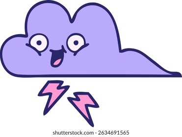 Lindo dibujo animado de una nube de tormenta en colores brillantes de neón