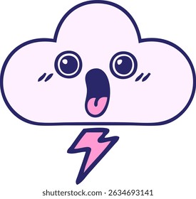 Lindo dibujo animado de una nube de tormenta en colores brillantes de neón