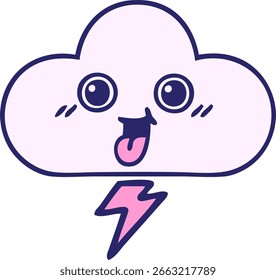 Lindo dibujo animado de una nube de tormenta en color neón brillante
