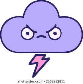 Lindo dibujo animado de una nube de tormenta en color neón brillante