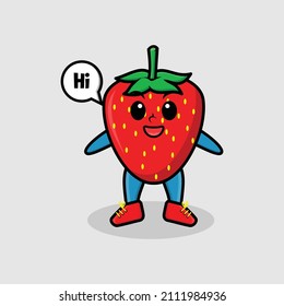Cute cartoon strawberry character with happy expression in modern style design for t-shirt, sticker, logo element, poster