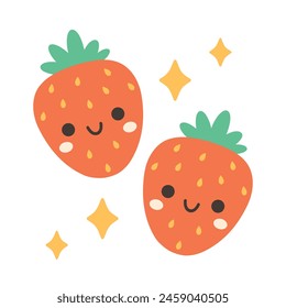 Cute cartoon strawberry characters. Fruit Characters, summertime. Vector illustration in flat style