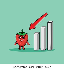 cute cartoon strawberry with down sign graphic illustration in flat modern design