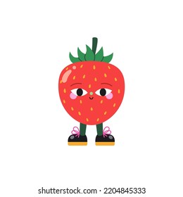 Cute cartoon strawberry illustration on a white background. Funny colorful character.