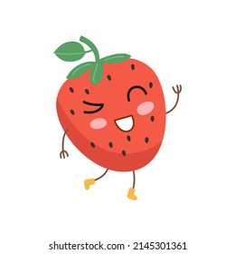 Cute cartoon strawberry on white background. Vector illustration.