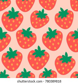 Cute cartoon strawberry seamless pattern. Vector illustration.
