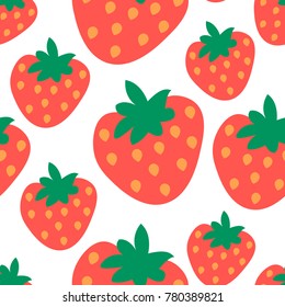 Cute cartoon strawberry seamless pattern. Vector illustration.