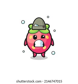 cute cartoon strawberry with shivering expression , cute design