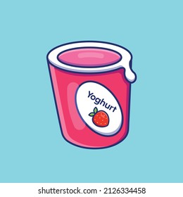 Cute Cartoon Strawberry Yogurt Vector Illustration Stock Vector ...