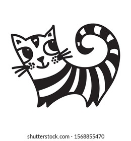 Cute cartoon striped cat. Vector illustration
