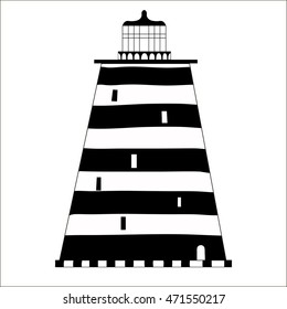 Cute cartoon striped lighthouse isolated on white background. Vector illustration. EPS 10. 