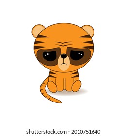 Cute cartoon striped red tiger. Print of children's t-shirts, cards, posters, calendars isolated on white