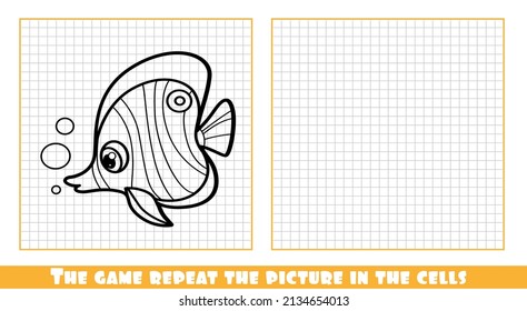 Cute cartoon striped sea fish the game repeat the picture in the cells