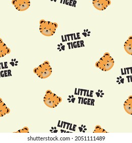 Cute cartoon striped tiger. Printing for children's T-shirts, greeting cards, posters. Hand-drawn vector stock illustration.