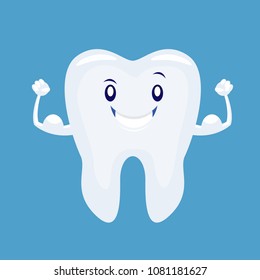 Cute cartoon strong tooth . Vector illustration isolated on white background