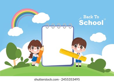 Cute cartoon student back to school concept background.