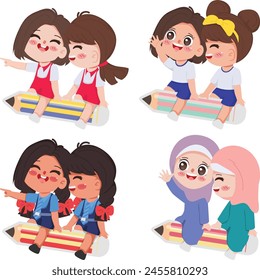 Cute cartoon student back to school concept background.