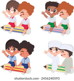 Lindo estudiante de dibujos animados de regreso a la escuela concepto de fondo.