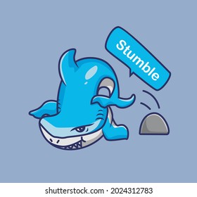 Cute cartoon stumble shar on the underwater feel leg pain. Animal Isolated Flat Style Icon illustration Premium Vector Logo Sticker Mascot
