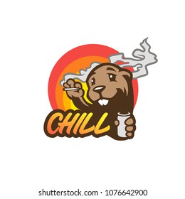 cute cartoon style beaver with beer vector illustration