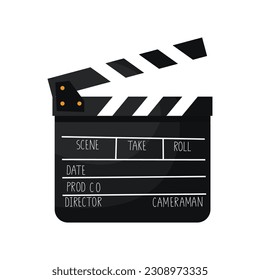 Cute cartoon style black movie clapper board.