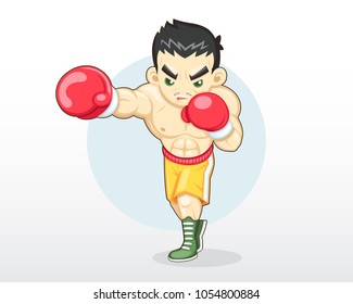 Cute cartoon style boxer right punching illustration 
