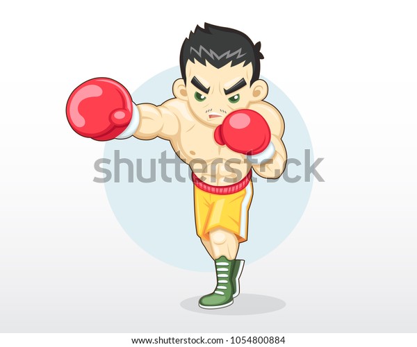 Cute Cartoon Style Boxer Right Punching Stock Vector (Royalty Free ...