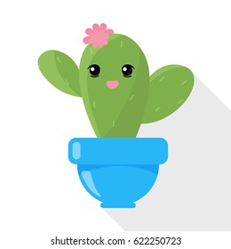 cute cartoon style cactus character with eyes and mouth