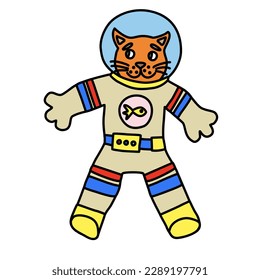 Cute cartoon style cat astronaut, doodle style vector