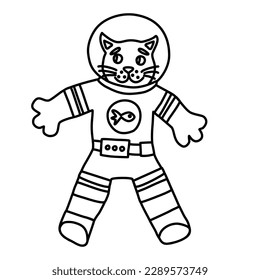 Cute cartoon style cat astronaut, doodle style flat vector outline for coloring book