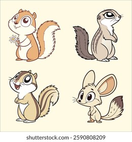 Cute cartoon style colorful vector illustrted cartoon characters with smooth strokes, and big eyes