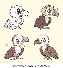Cute cartoon style colorful vector illustrted cartoon characters with smooth strokes, and big eyes