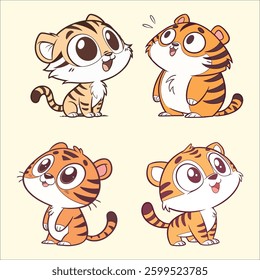 Cute cartoon style colorful vector illustrted cartoon characters with smooth strokes, and big eyes