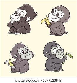 Cute cartoon style colorful vector illustrted cartoon characters with smooth strokes, and big eyes