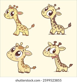 Cute cartoon style colorful vector illustrted cartoon characters with smooth strokes, and big eyes
