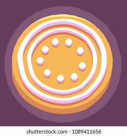 Cute cartoon style cookie with glaze. Vector, isolated. On purple background