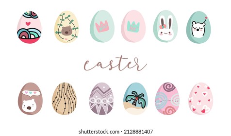 Cute Cartoon Style  Easter Egg Decorated . Pastel Color For Easter Eggs. Happy Eater.