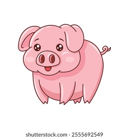 Cute cartoon style fat piglet isolated on white background vector