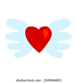 Cute cartoon style flying heart with wings, design element for Valentines Day, vector