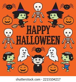 Cute cartoon style Halloween graphic with Happy Halloween message