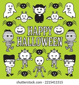 Cute cartoon style Halloween graphic with Happy Halloween message