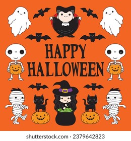 Cute cartoon style Halloween graphic with Happy Halloween message