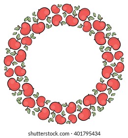 Cute cartoon style hand drawn red apple frame isolated on white background. Vector illustration