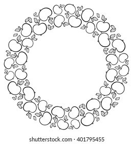 Cute cartoon style hand drawn apple frame isolated on white background. Vector illustration