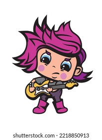 Cute cartoon style illustration of a girl playing electric guitar 